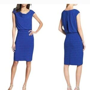 Adrianna Papell Cobalt Blue Boat Neck Sheath Stretch Midi Dress Sz 2 jersey